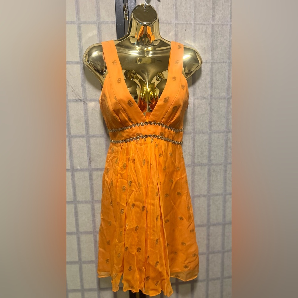 Milly of New York Orange v-neck Midi goddess Dress size 2